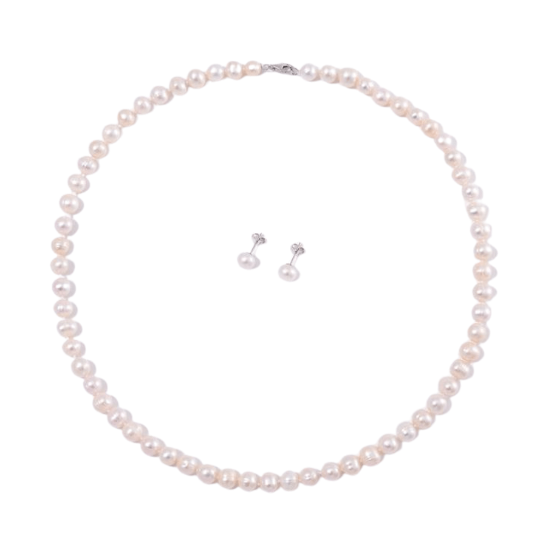Pearl Necklace & Earrings Set + Bracelet