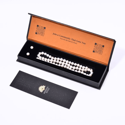 Pearl Set - Necklace and Earrings + FREE Pearl Bracelet & Blue Onyx Stone Mala
