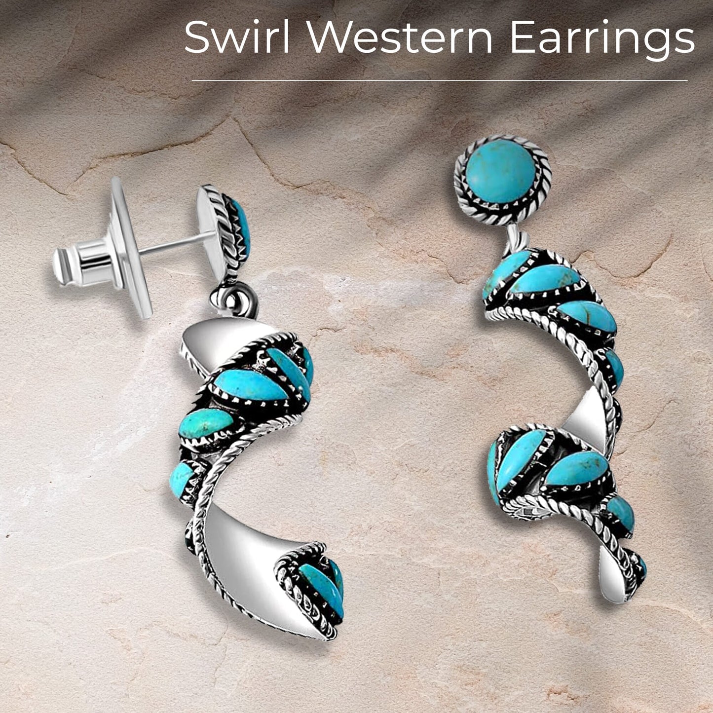 Sterling Silver Swirl Earrings with Turquoise – Grounding Energy in Motion