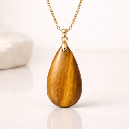 Long Teardrop Healing Crystal Necklace — Natural Gemstone Pendant