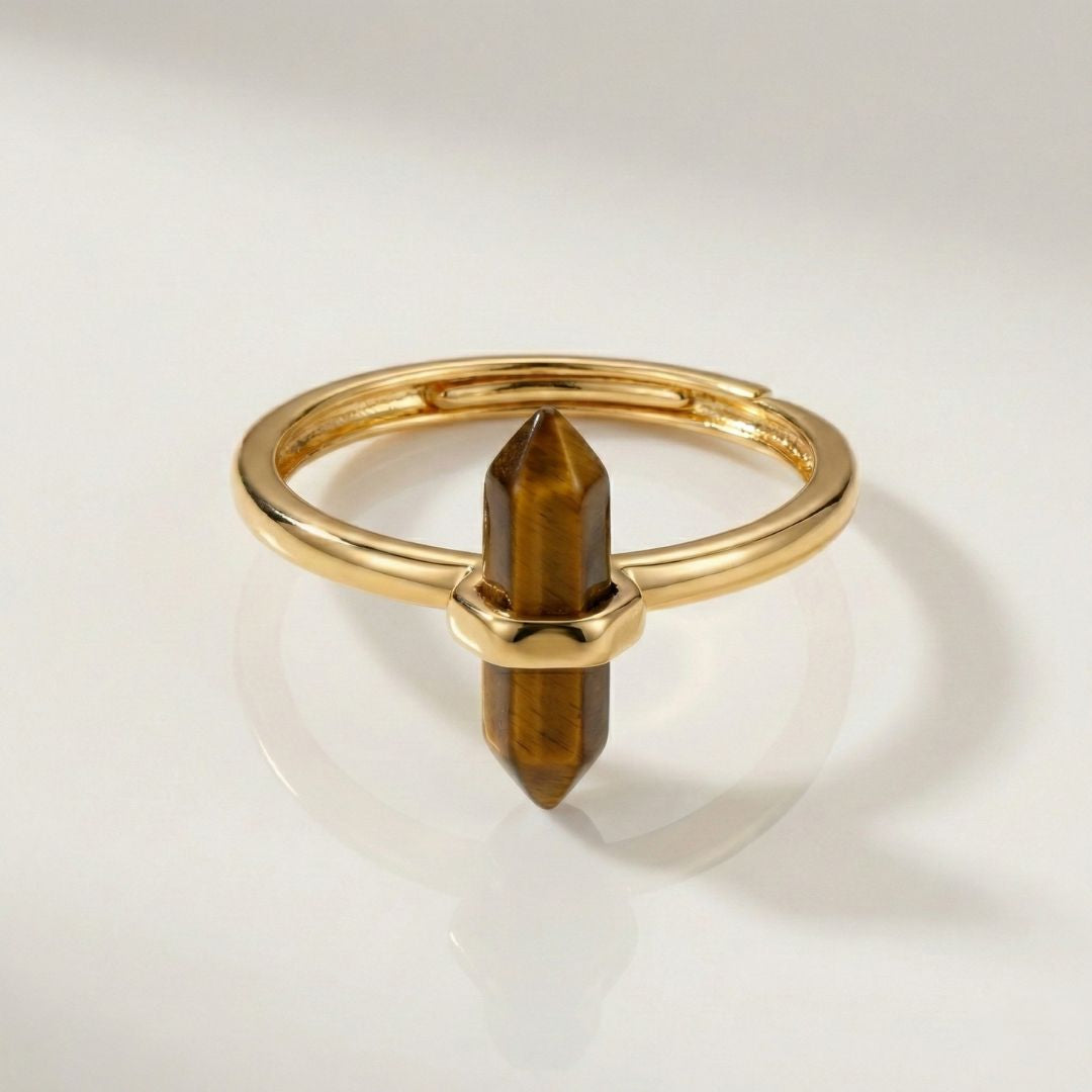 Thin Crystal Point Double Bead Ring — Sleek Healing Stone Jewelry