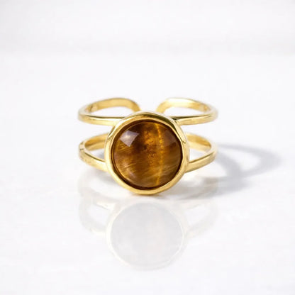 Adjustable Natural Gemstone Ring — Elegant Crystal Energy Jewelry
