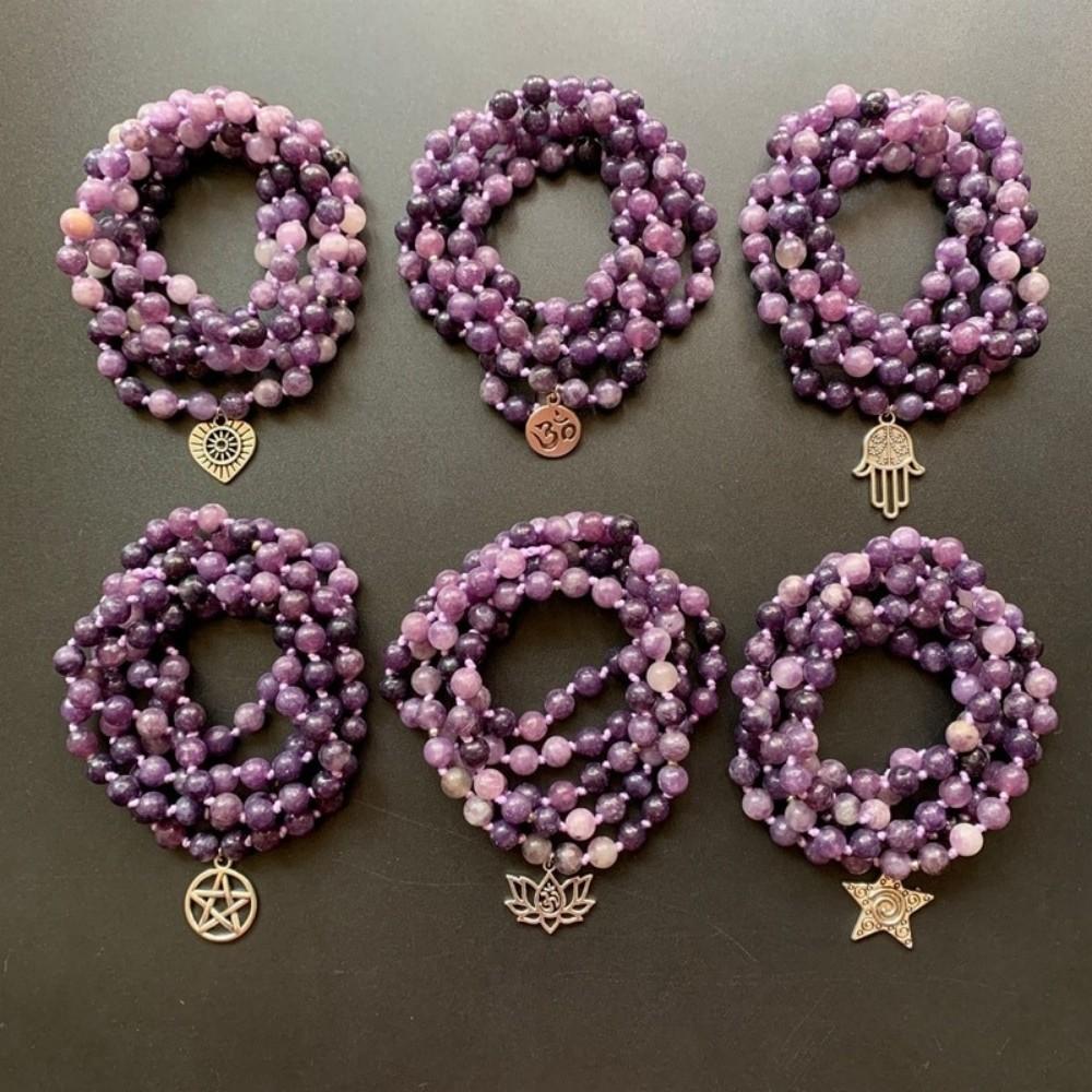 Purple Lepidolite Crystal Beaded Meditation Bracelet