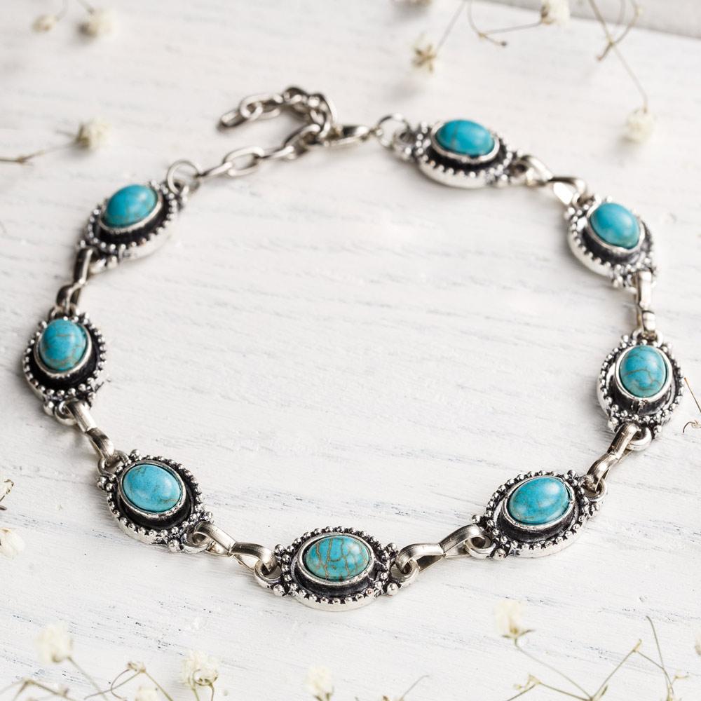 Turquoise Silver Anklet Bracelet