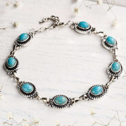 Turquoise Silver Anklet Bracelet