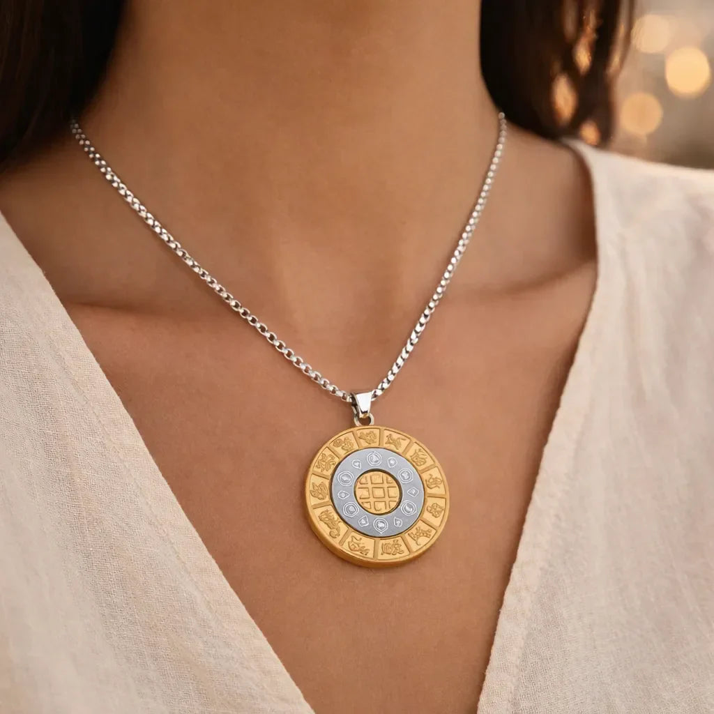 Zodiac Bagua Pendant Necklace — Feng Shui Symbol for Balance & Protection