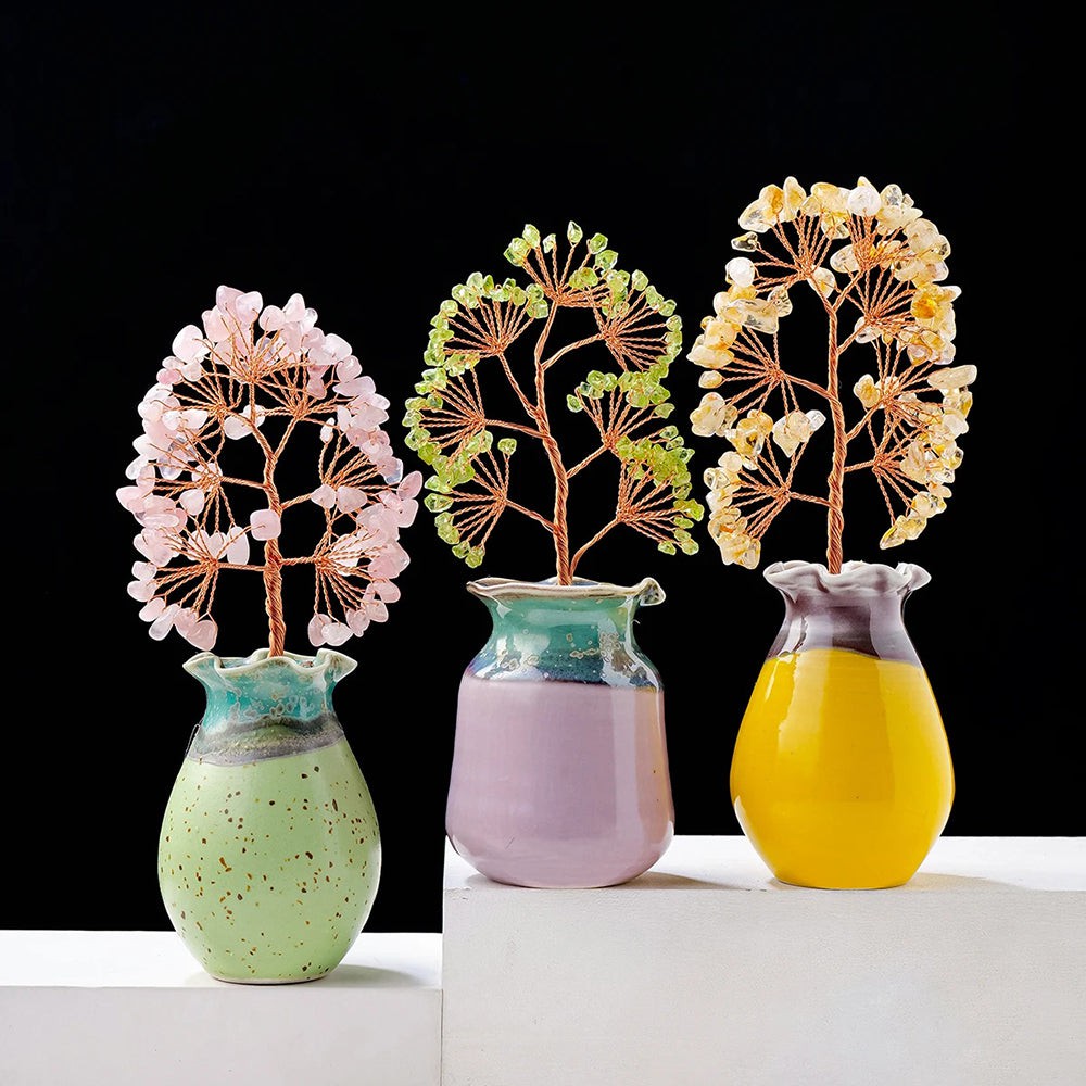 Tree of Life Crystals with Ceramic Vase