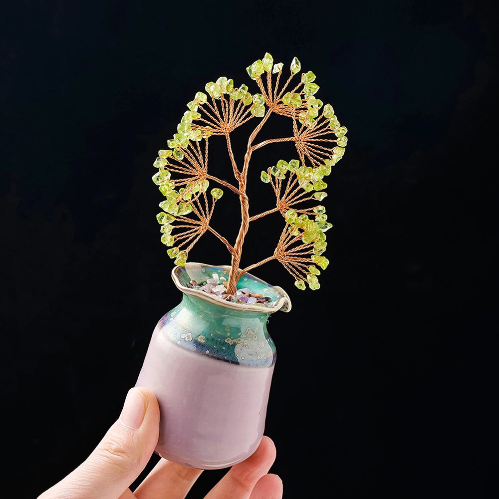 Tree of Life Crystals with Ceramic Vase