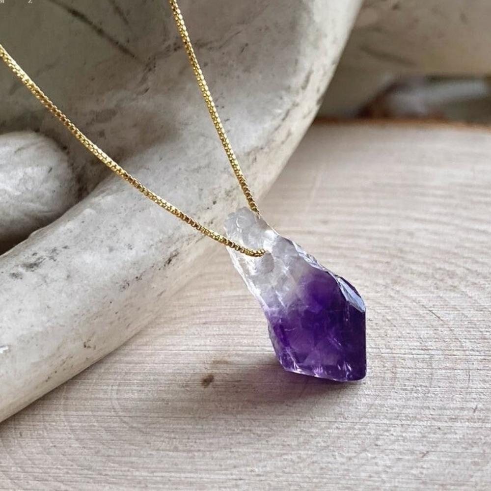 Raw Amethyst Crystal Pendant Necklace