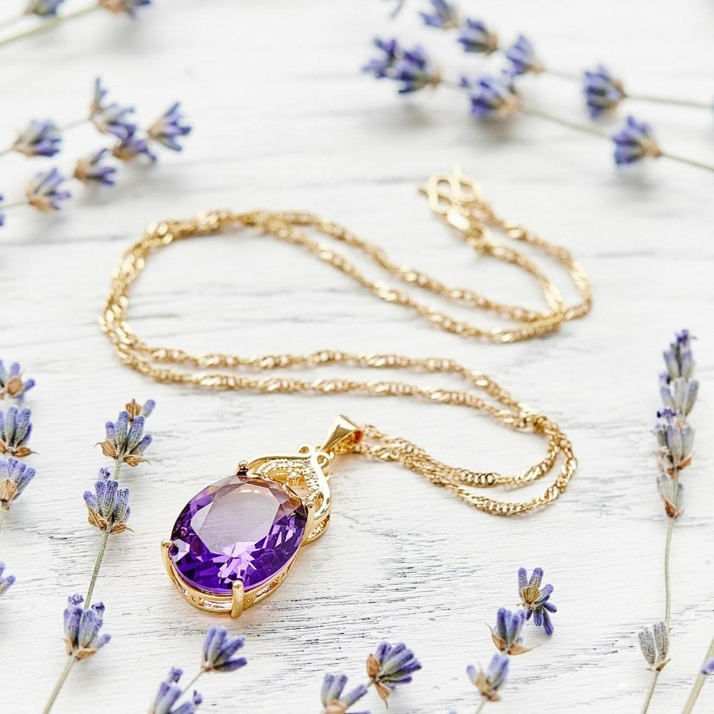 Gold Amethyst Crystal Necklace