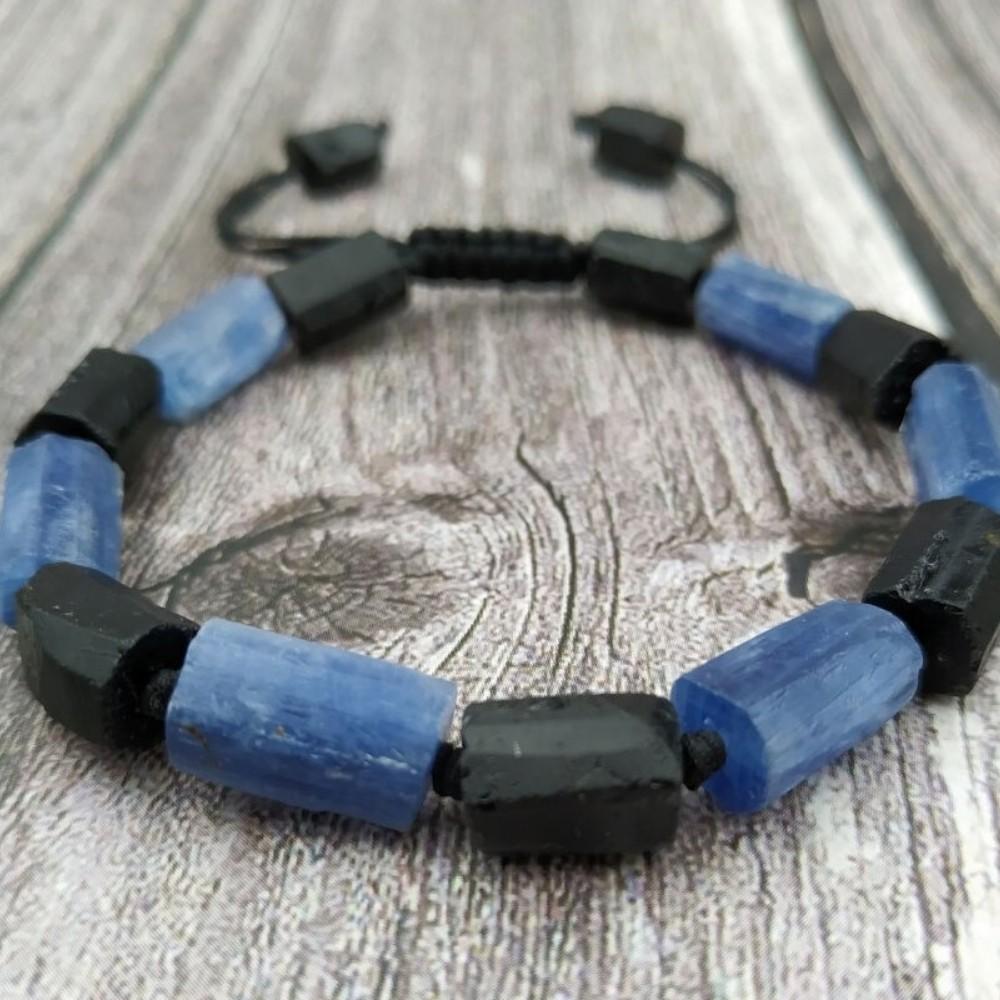 Blue Kyanite and Black Tourmaline Stone Bracelet