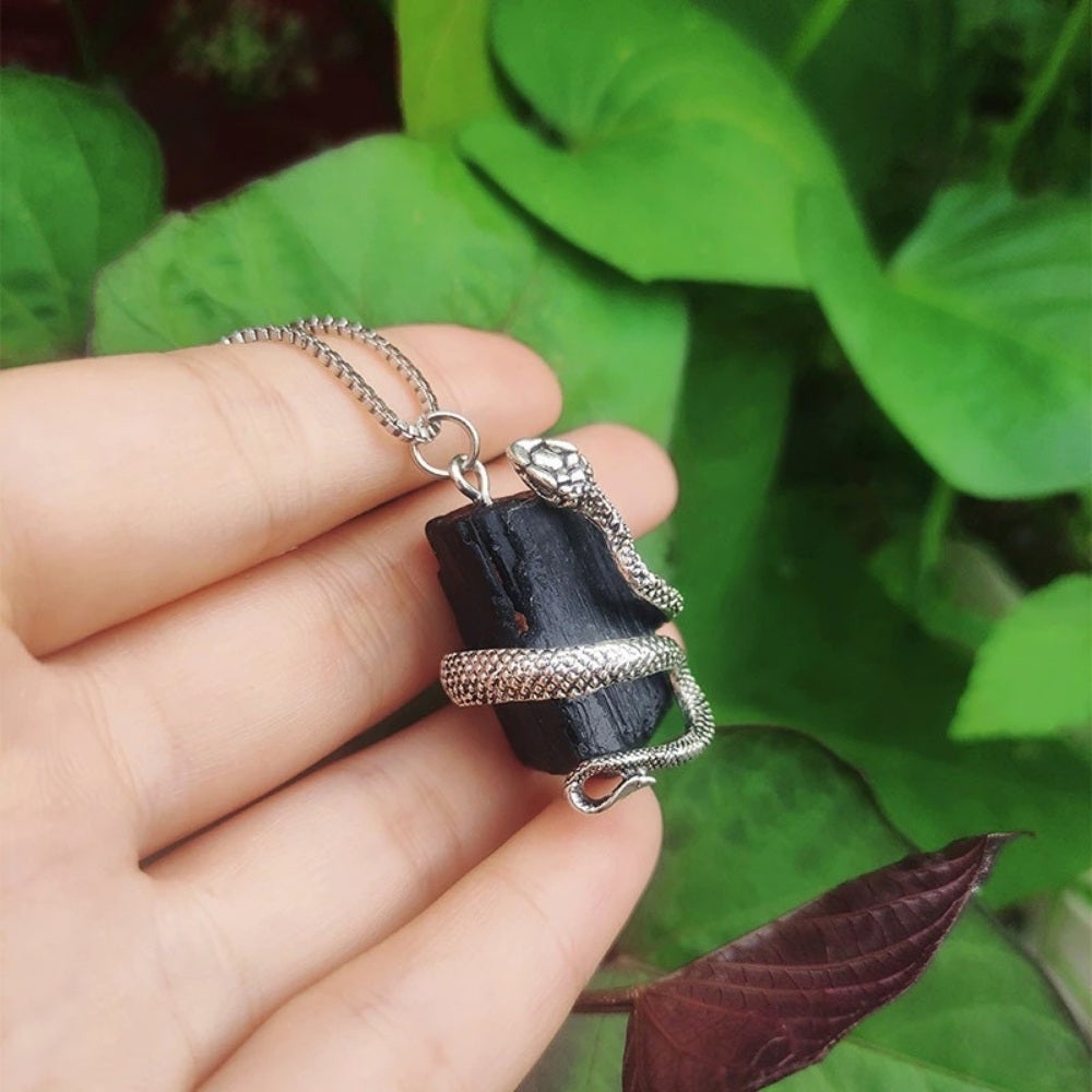 Black Tourmaline Stone Snake Necklace