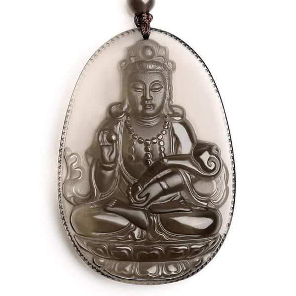 Natural Ice Obsidian Guanyin Necklace