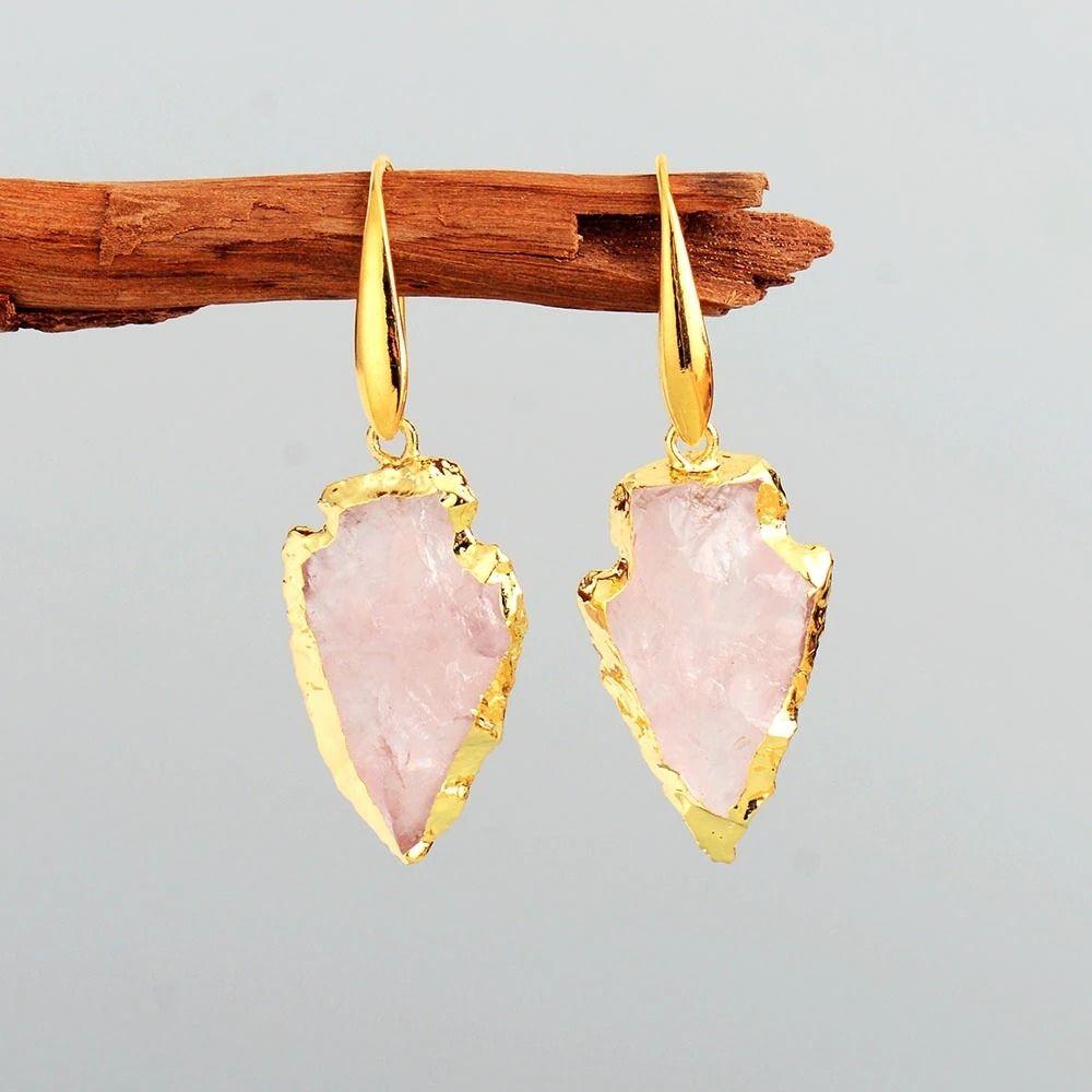 Handmade Rose Quartz Crystal Earrings