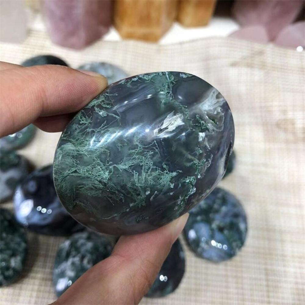 Green Moss Agate Palm Stone