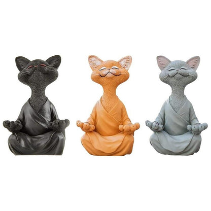 Three Zen Cat Meditation Statues