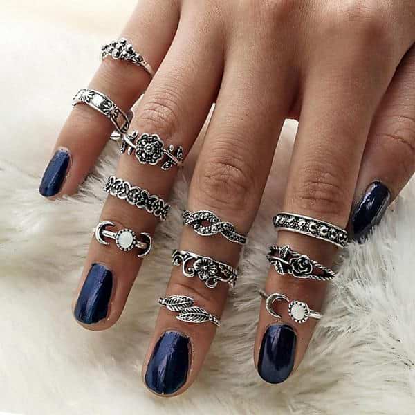 Moon Flowers Ring Set
