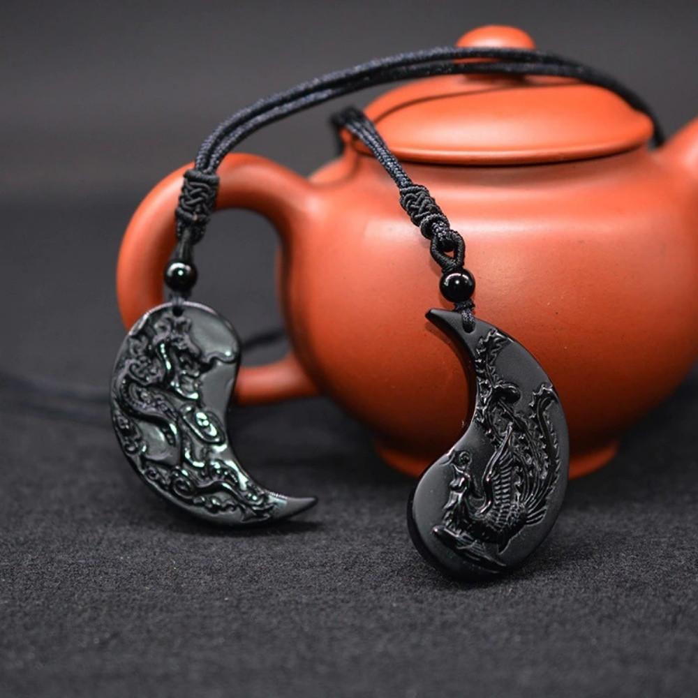 Obsidian Ying Yang Couple Matching Necklaces