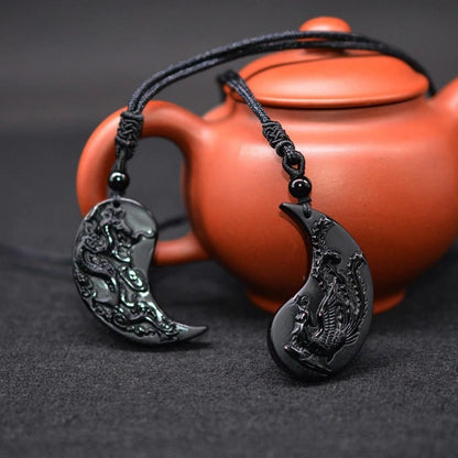 Obsidian Ying Yang Couple Matching Necklaces