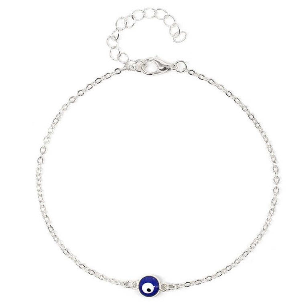 Evil Blue Eye Protection Anklet Silver