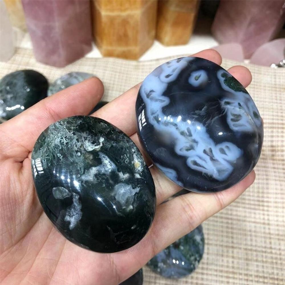 Green Moss Agate Palm Stones