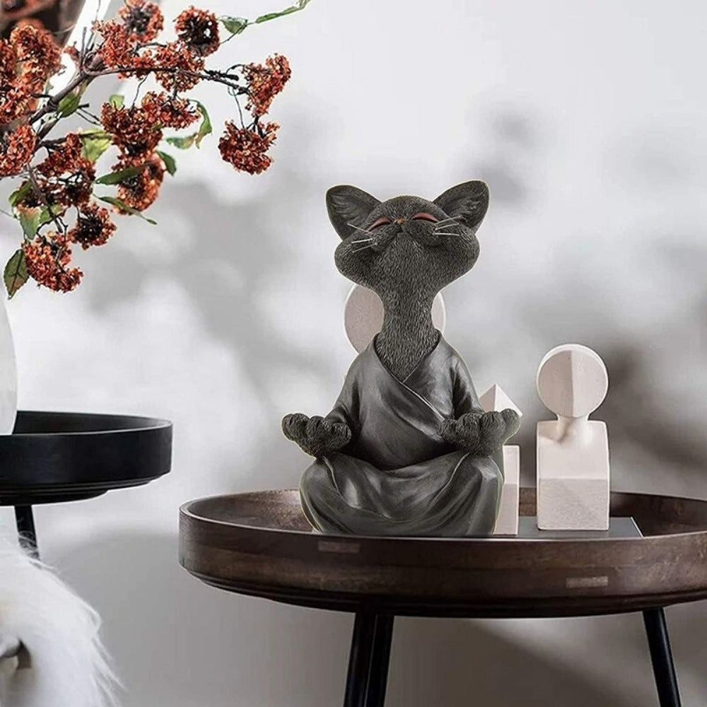  Black Zen Cat Meditation Statue