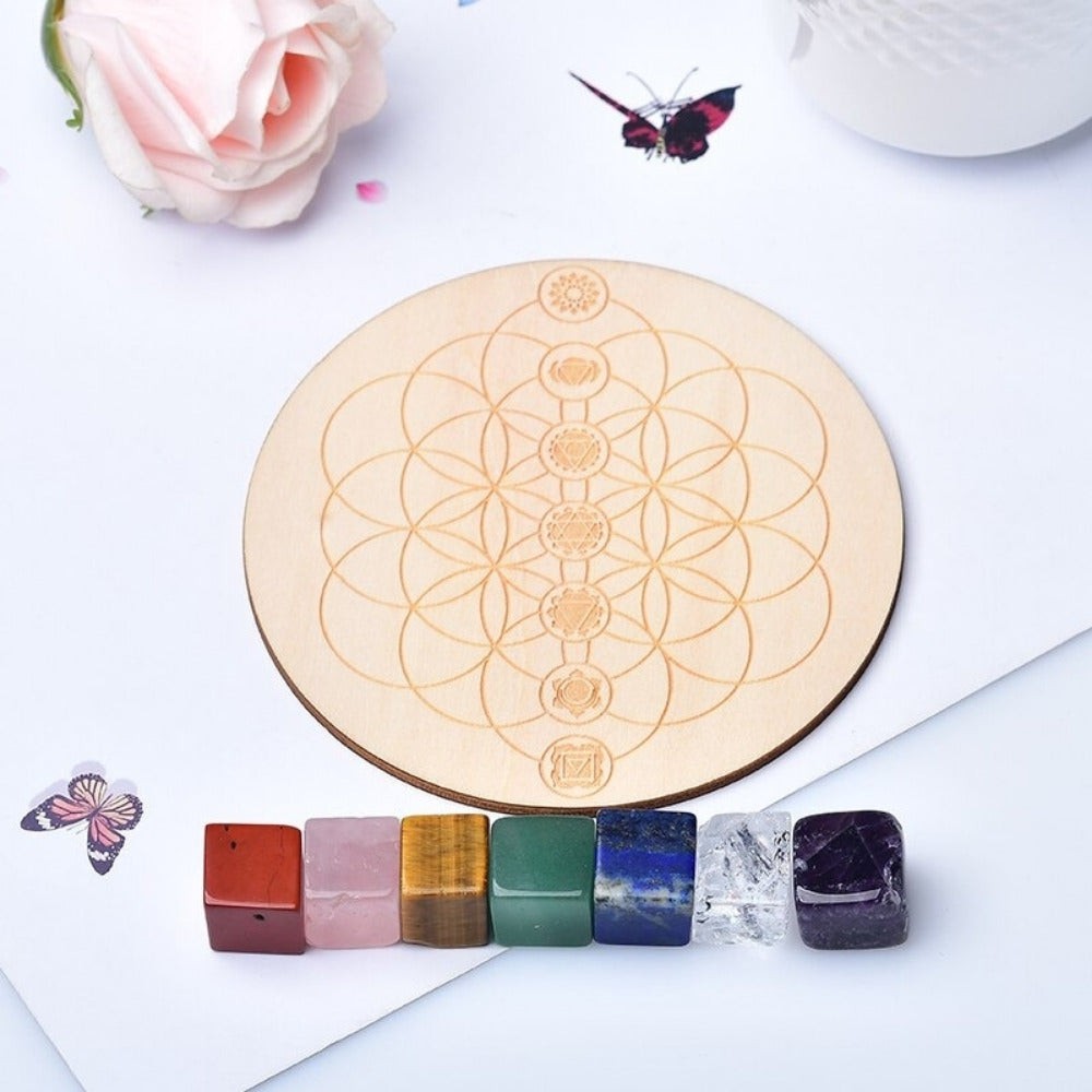 Chakra Stone Set With Wooden Grid