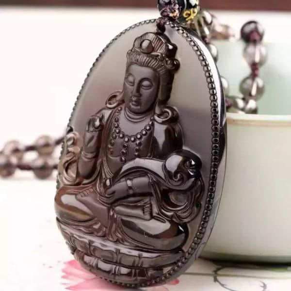 Natural Ice Obsidian Guanyin Necklace