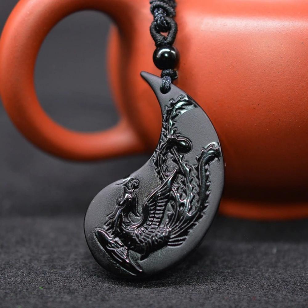 Obsidian Ying Yang Couple Matching Necklaces