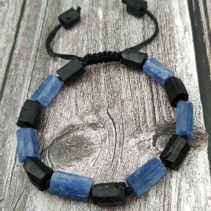 Blue Kyanite and Black Tourmaline Stone Bracelet