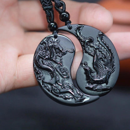 Obsidian Ying Yang Couple Matching Necklaces