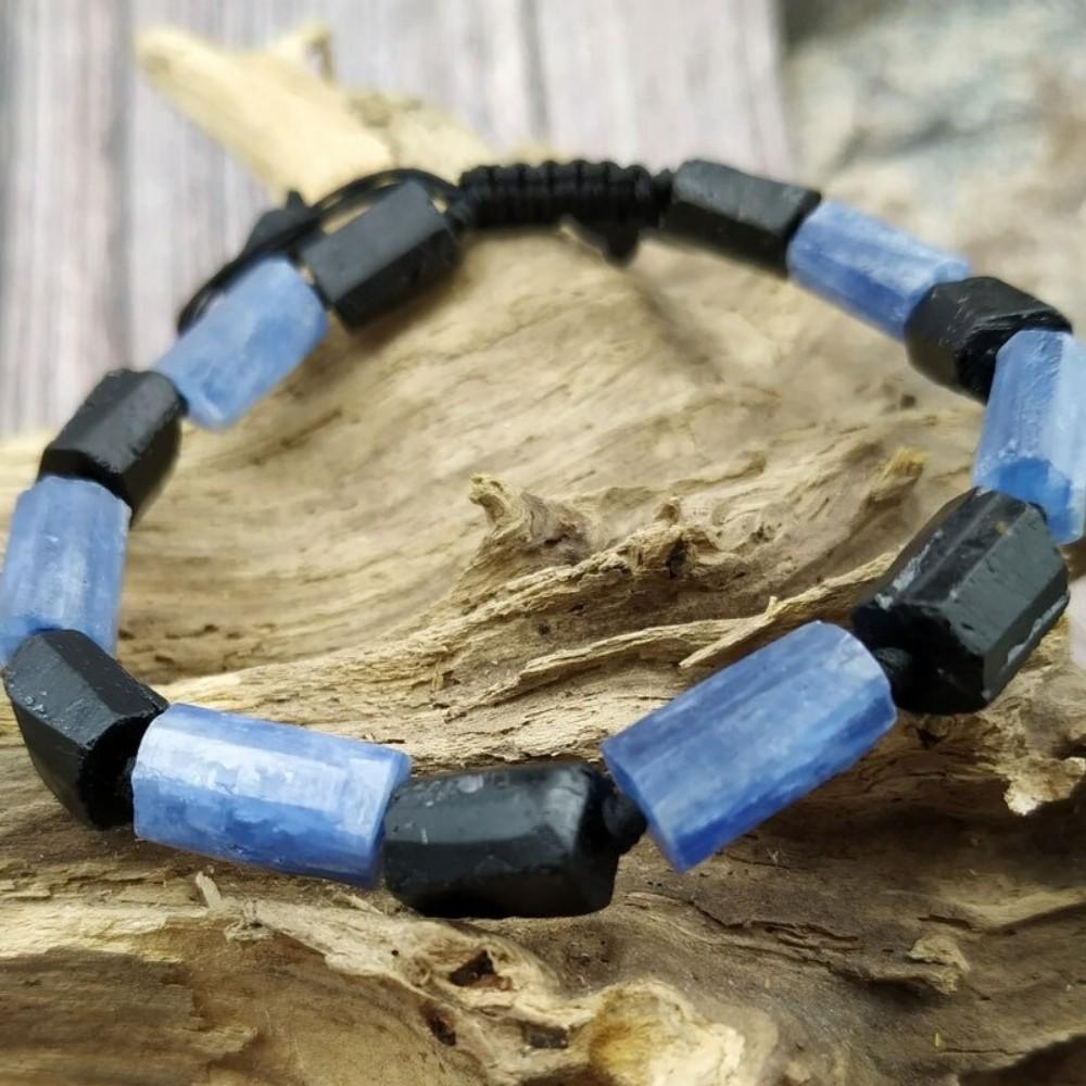 Blue Kyanite and Black Tourmaline Stone Bracelet