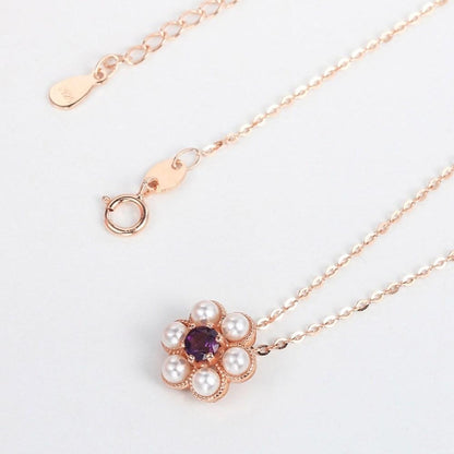Gold Flower Amethyst Necklace