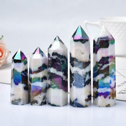 Rainbow Aura Zebra Jasper Crystal Point