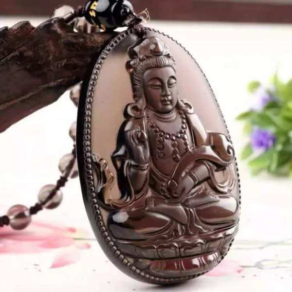 Natural Ice Obsidian Guanyin Necklace