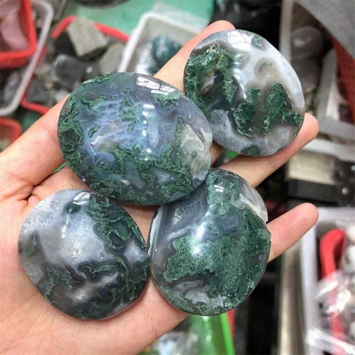 Green Moss Agate Palm Stones