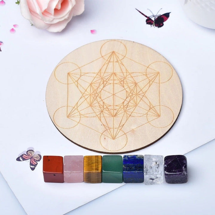 Chakra Stone Set With Wooden Grid