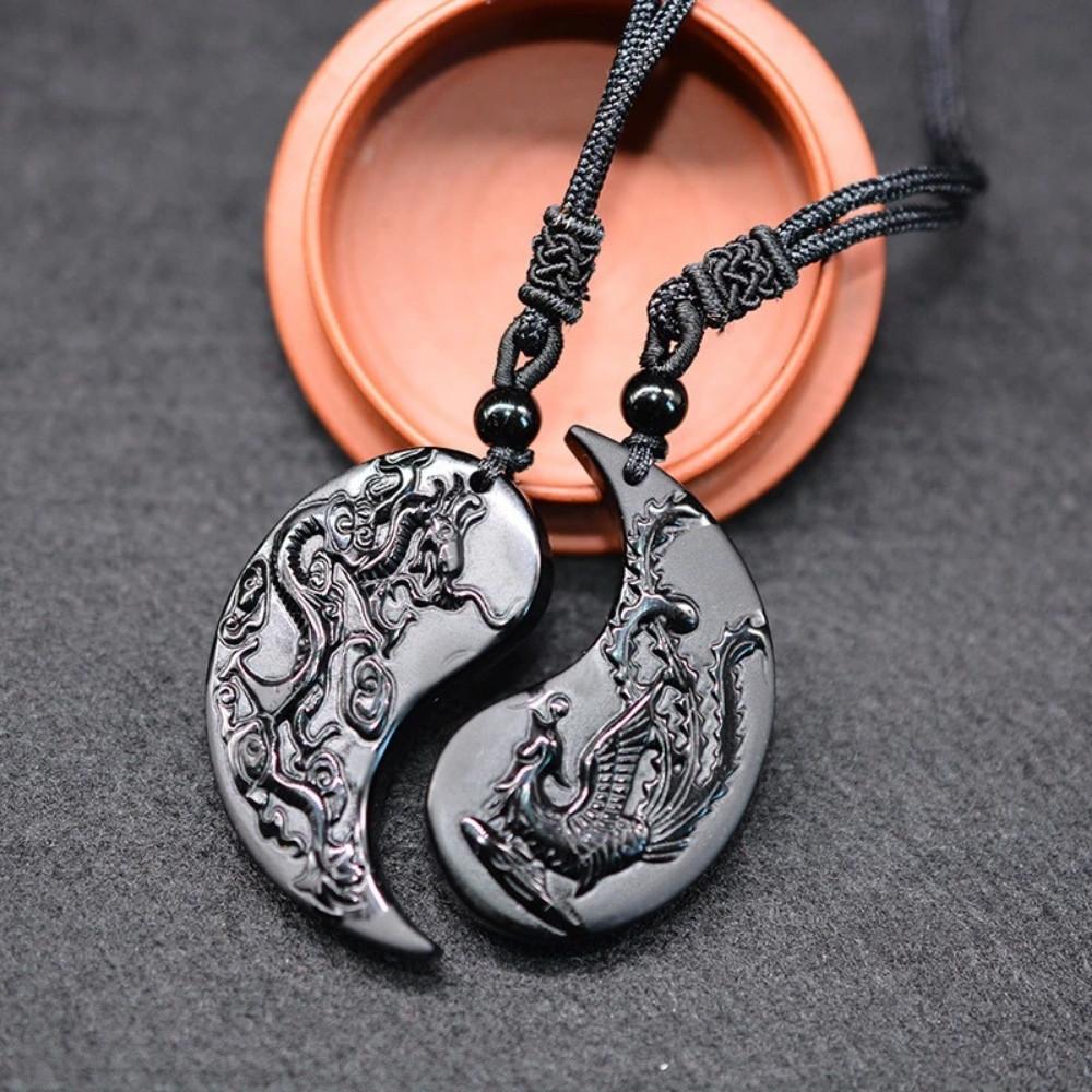 Obsidian Ying Yang Couple Matching Necklaces