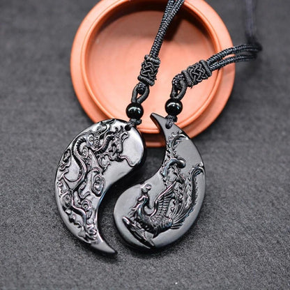 Obsidian Ying Yang Couple Matching Necklaces