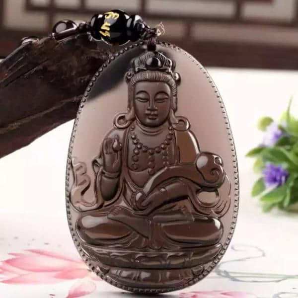 Natural Ice Obsidian Guanyin Necklace