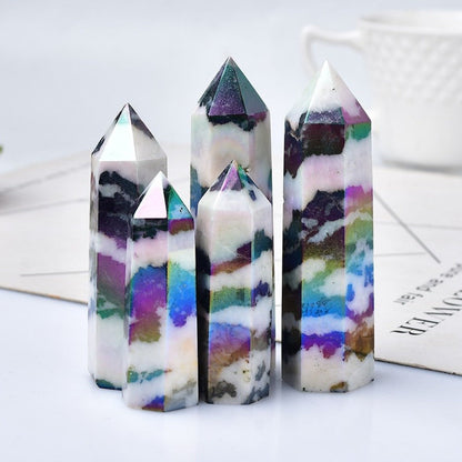 Rainbow Aura Zebra Jasper Crystal Point