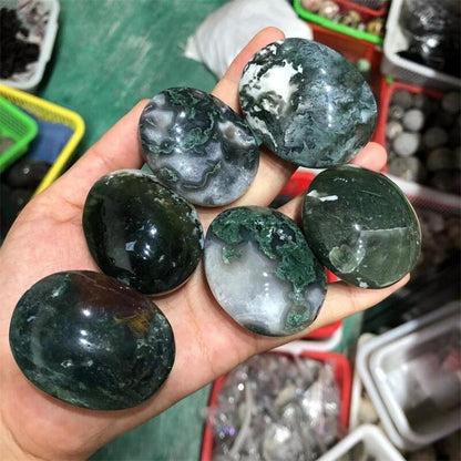 Green Moss Agate Palm Stones