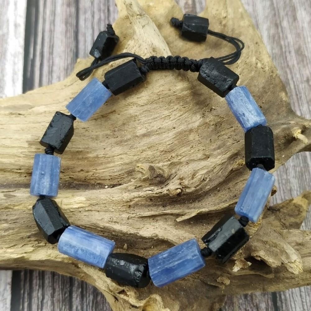 Blue Kyanite and Black Tourmaline Stone Bracelet