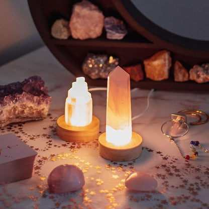 Selenite and Rose Quartz Crystal Lamp