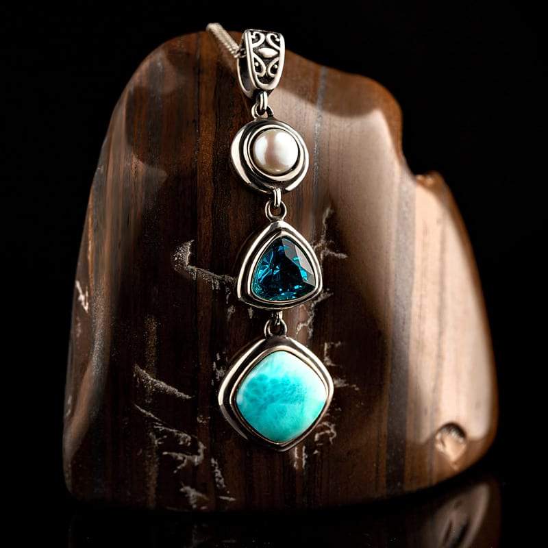 Caribbean Larimar, Tibetan Silver Pendant. Handmade. 925 store silver