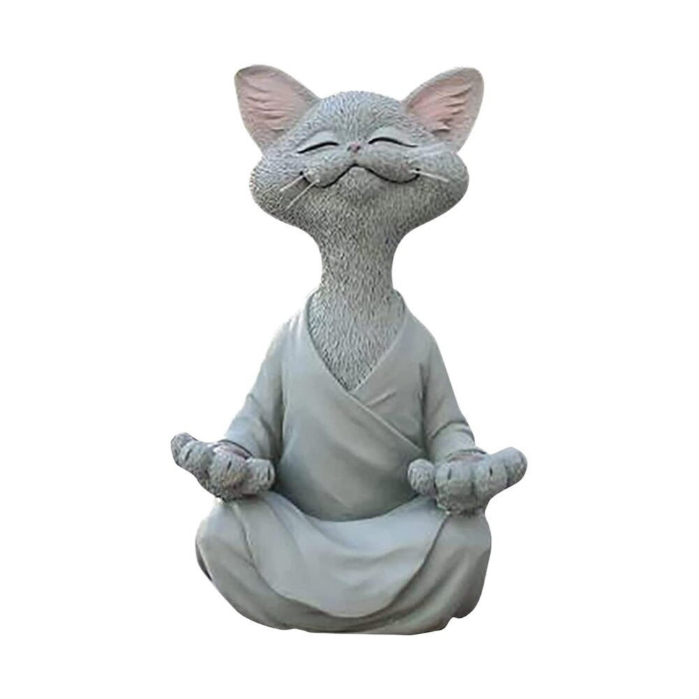 Grey Zen Cat Meditation Statue