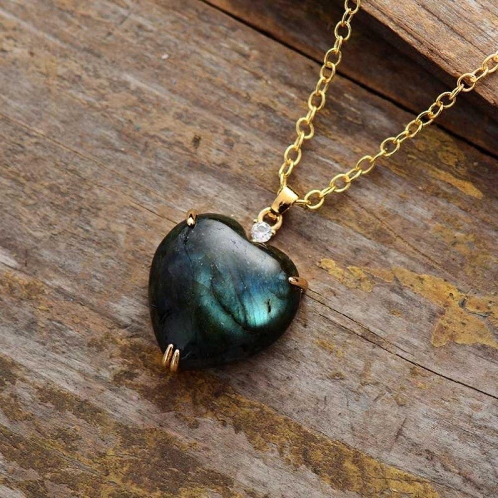 Labradorite Crystal Heart Pendant Necklace