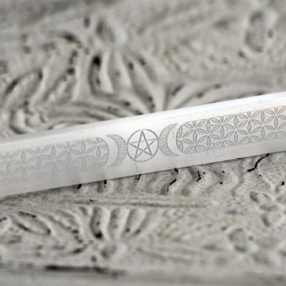 Selenite Triple Moon Wand 7"