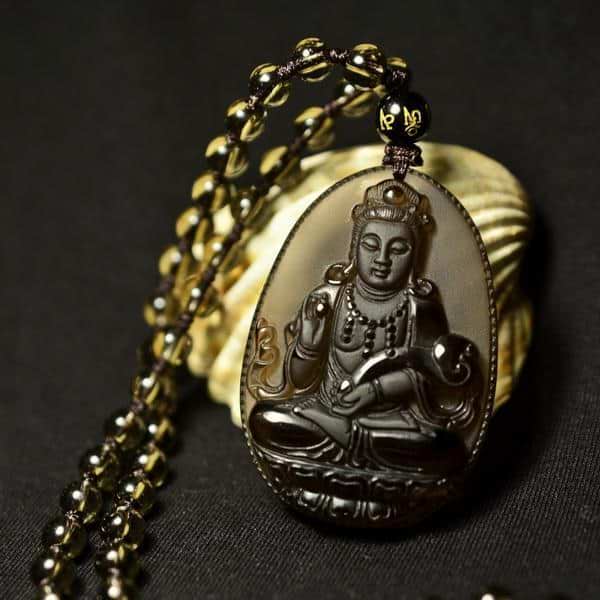 Natural Ice Obsidian Guanyin Necklace