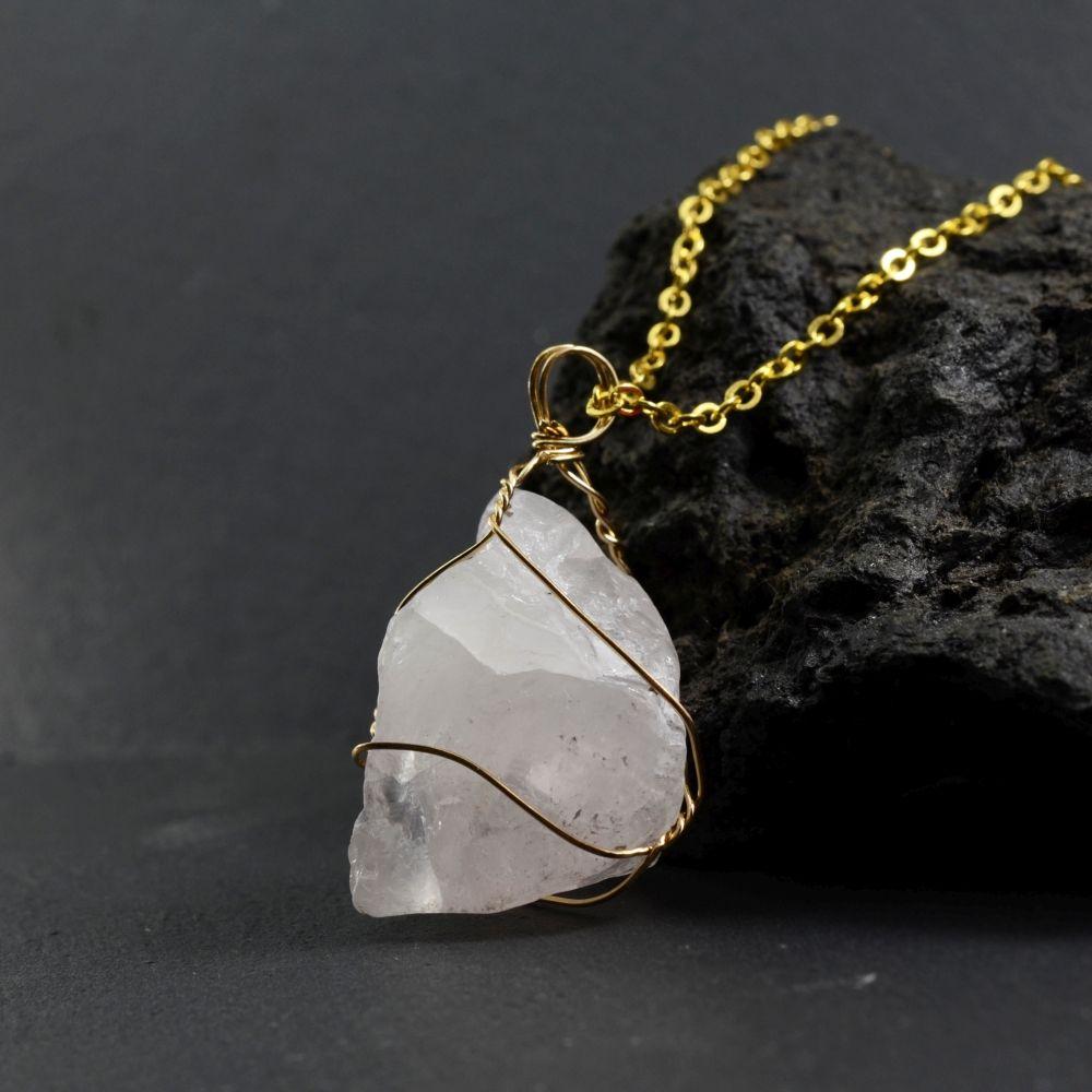 Rose Quartz Golden Wire Necklace